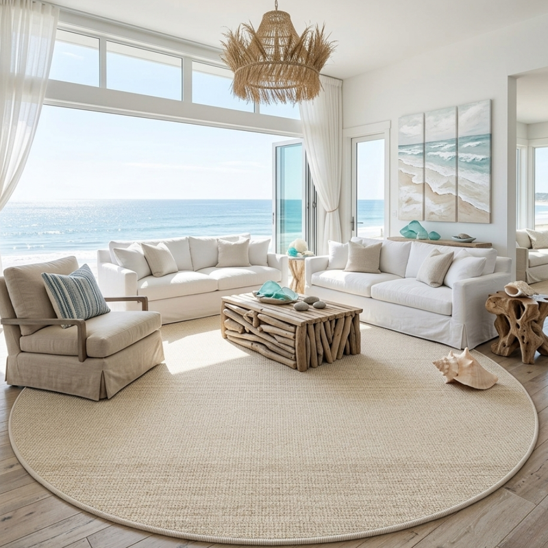 Round Textured Area Rug with Non-Slip Backing