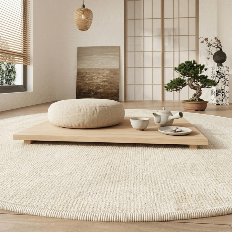 Round Textured Area Rug with Non-Slip Backing