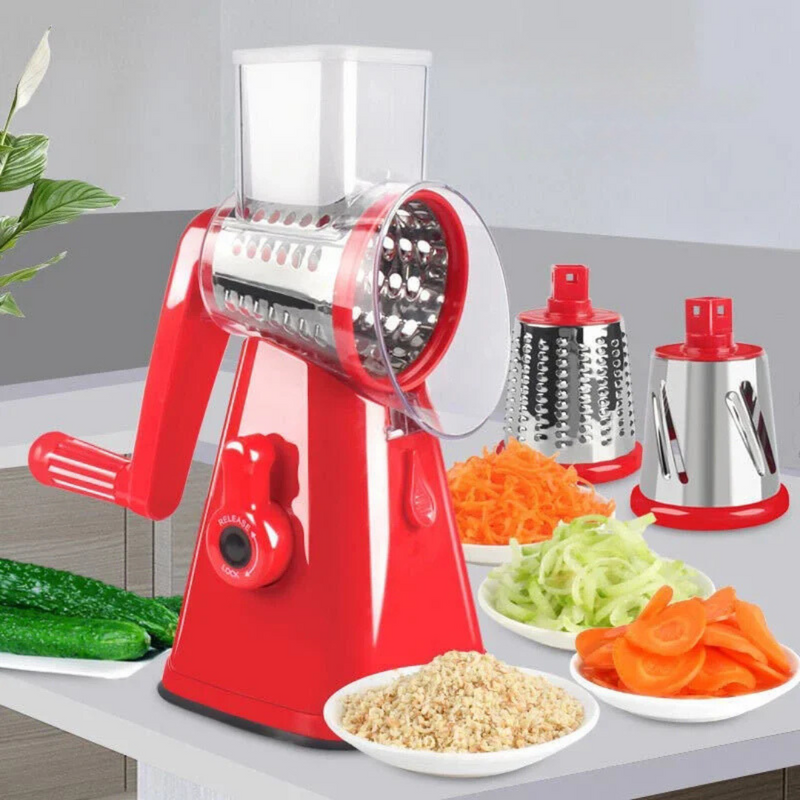 Manual Rotary Vegetable Slicer and Cheese Grater with 3 Drums