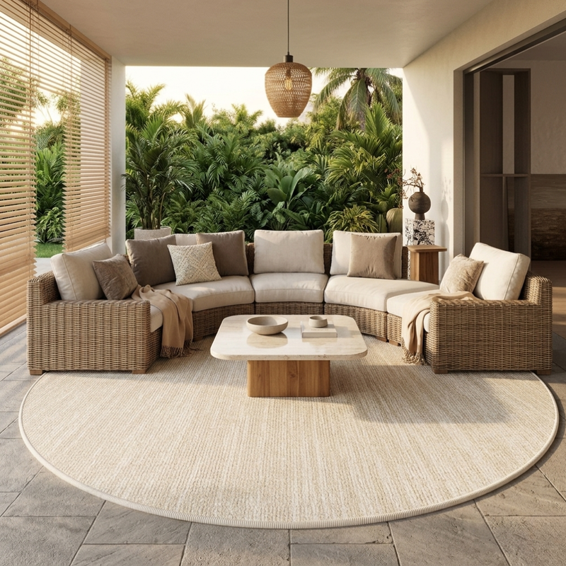 Round Textured Area Rug with Non-Slip Backing