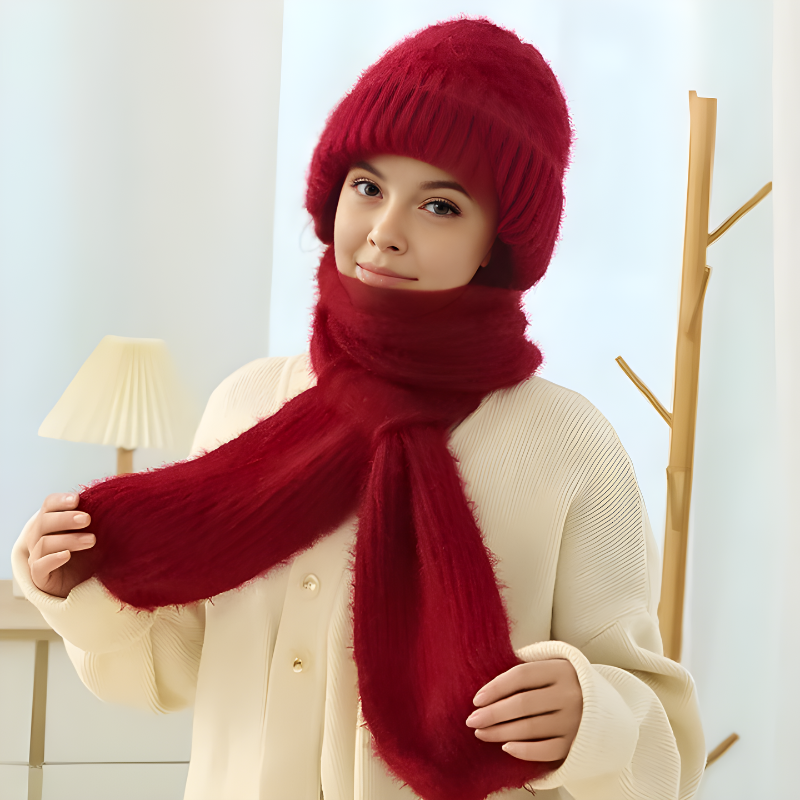 Knitted Winter Hat with Integrated Scarf – 2-in-1 Design