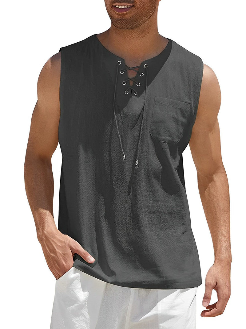 Men's Tank Top with Lace Neckline and Loose Fit for Summer