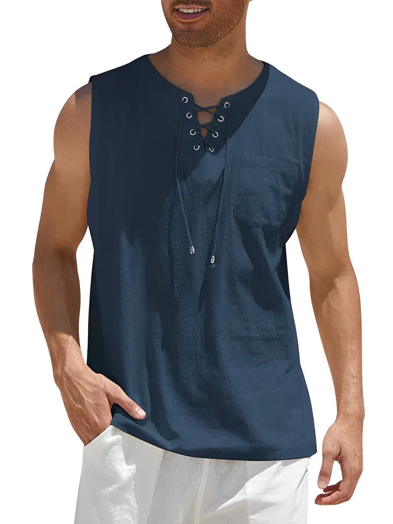 Men's Tank Top with Lace Neckline and Loose Fit for Summer