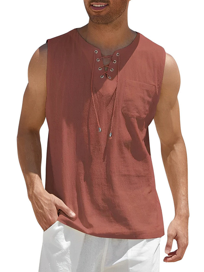 Men's Tank Top with Lace Neckline and Loose Fit for Summer