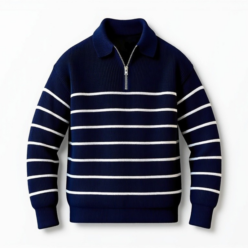 Classic Stripe Men's Jumper with Half Zip – Comfortable and Timeless