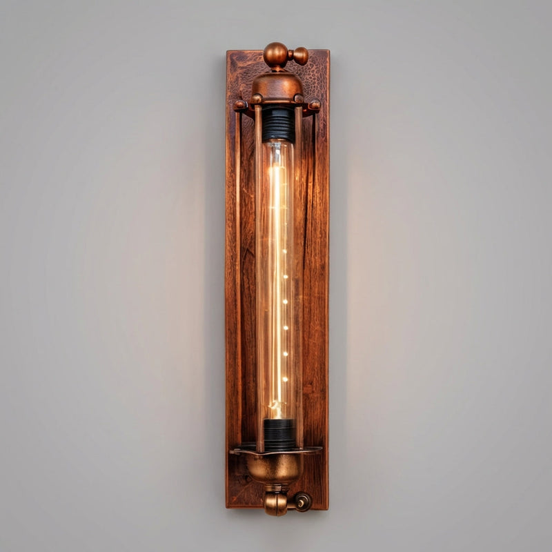 Vintage Industrial Wall Sconce with Metal Cage & Glass Cylinder