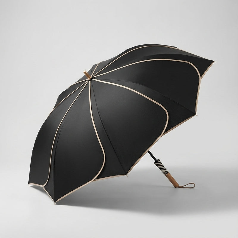 Petal Umbrella with Wooden Handle and Coated Canopy for Rainy Days