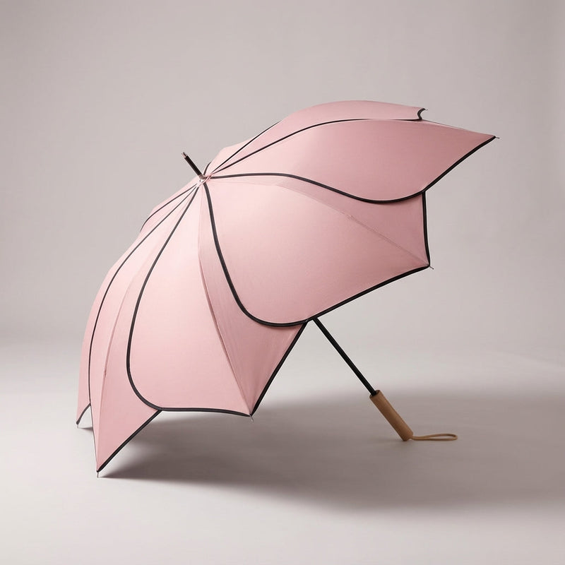 Petal Umbrella with Wooden Handle and Coated Canopy for Rainy Days