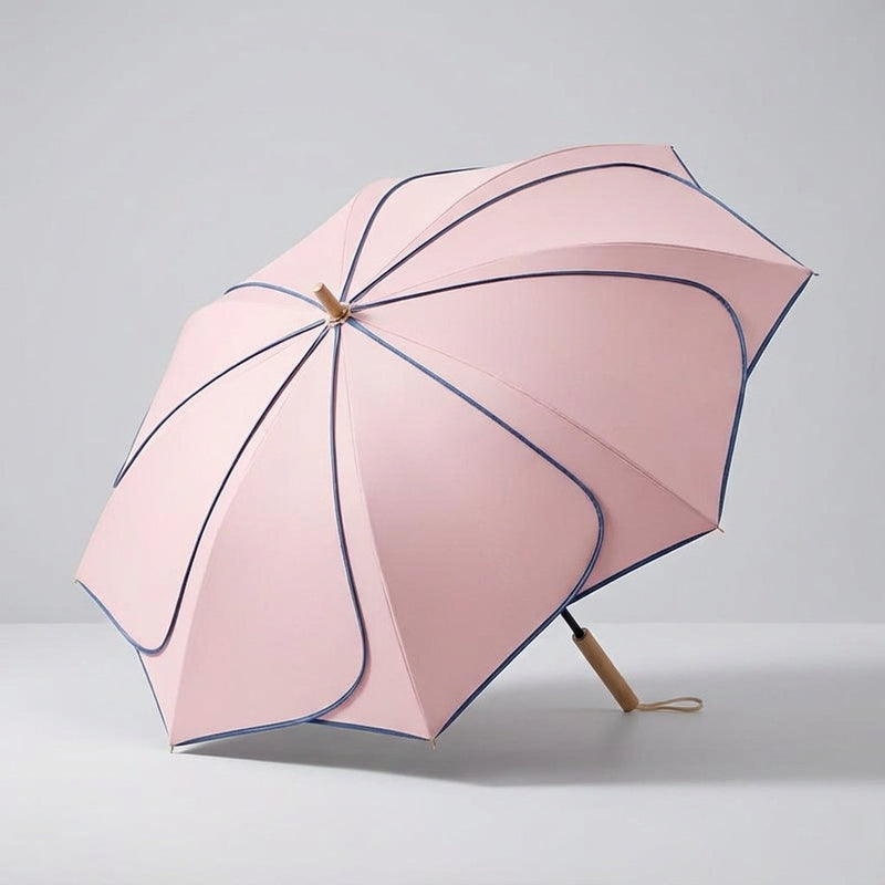 Petal Umbrella with Wooden Handle and Coated Canopy for Rainy Days