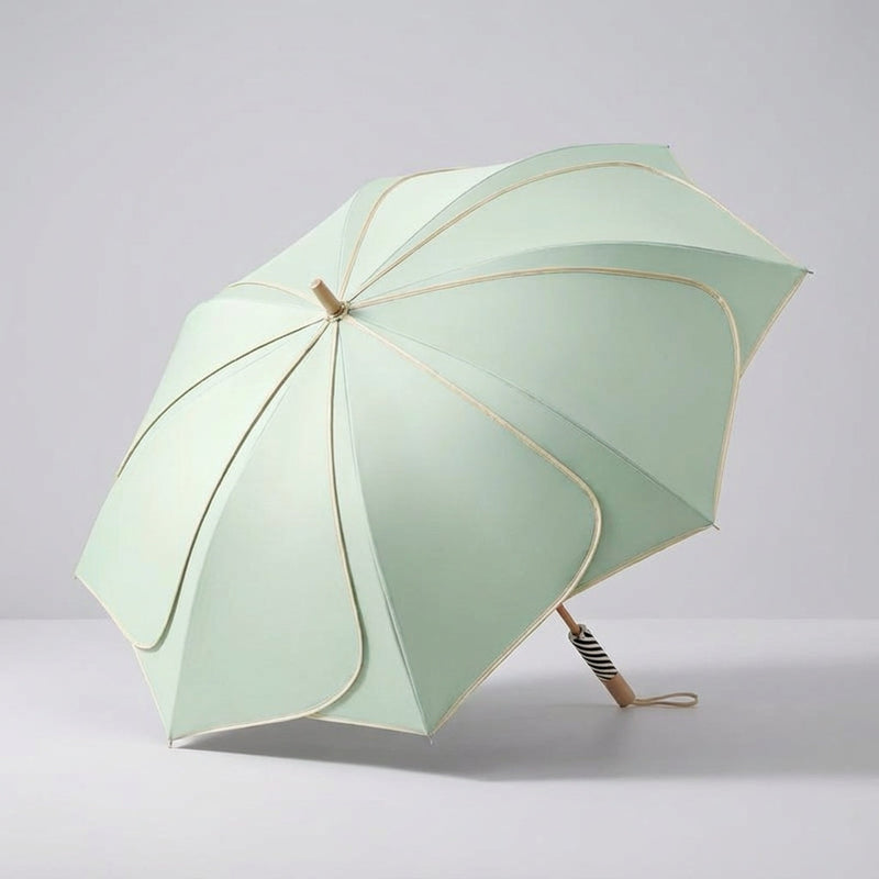 Petal Umbrella with Wooden Handle and Coated Canopy for Rainy Days