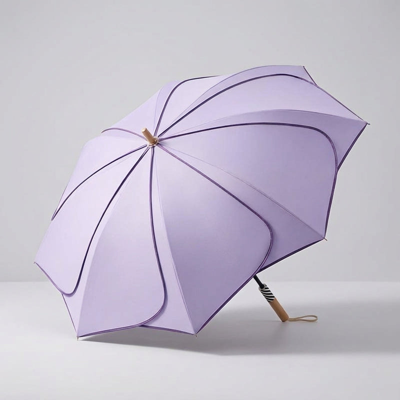 Petal Umbrella with Wooden Handle and Coated Canopy for Rainy Days