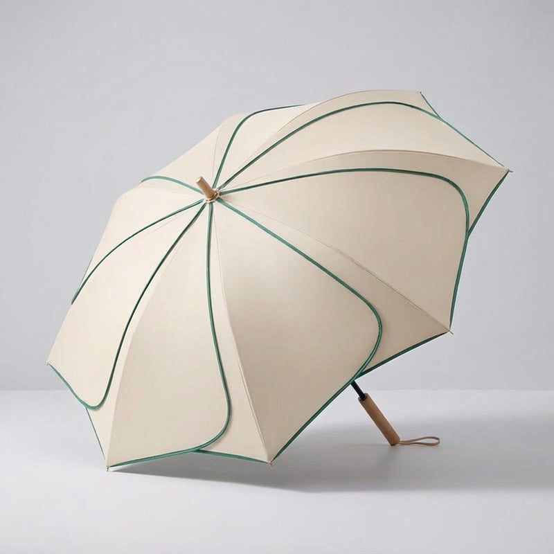 Petal Umbrella with Wooden Handle and Coated Canopy for Rainy Days