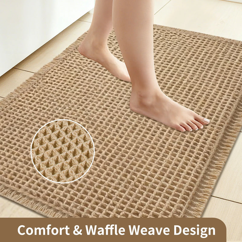 Waffle Bath Mat with Absorbent Microfibre and Non-Slip Backing