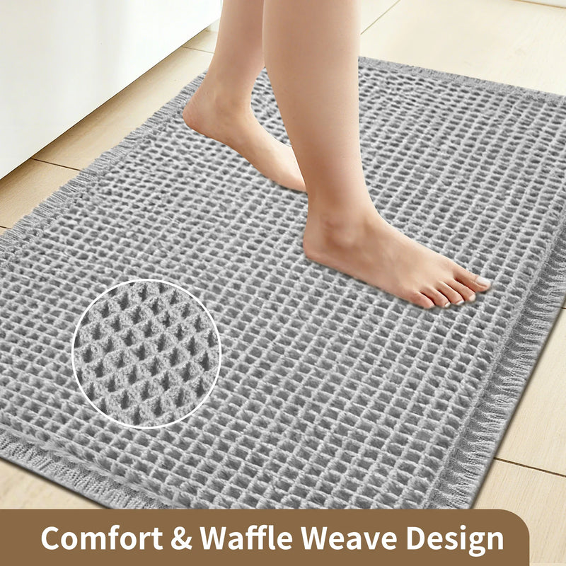 Waffle Bath Mat with Absorbent Microfibre and Non-Slip Backing