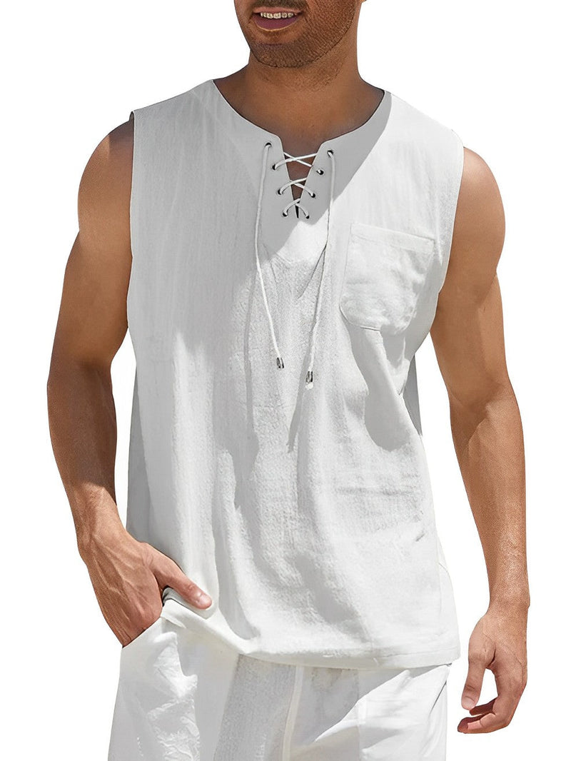 Men's Tank Top with Lace Neckline and Loose Fit for Summer