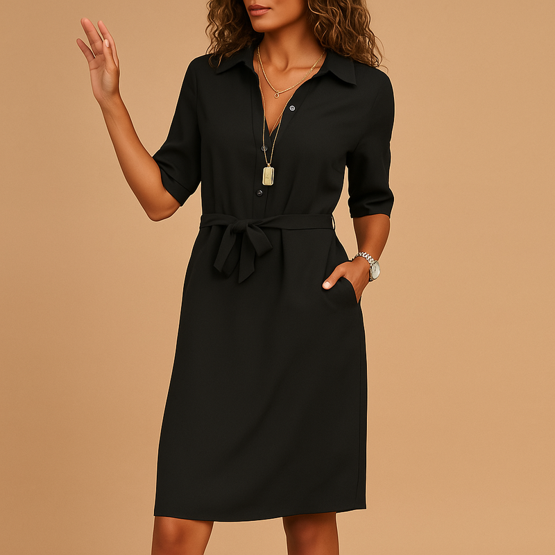 Summer Dress Ladies' Blouse Dress with Belt and Button Closure