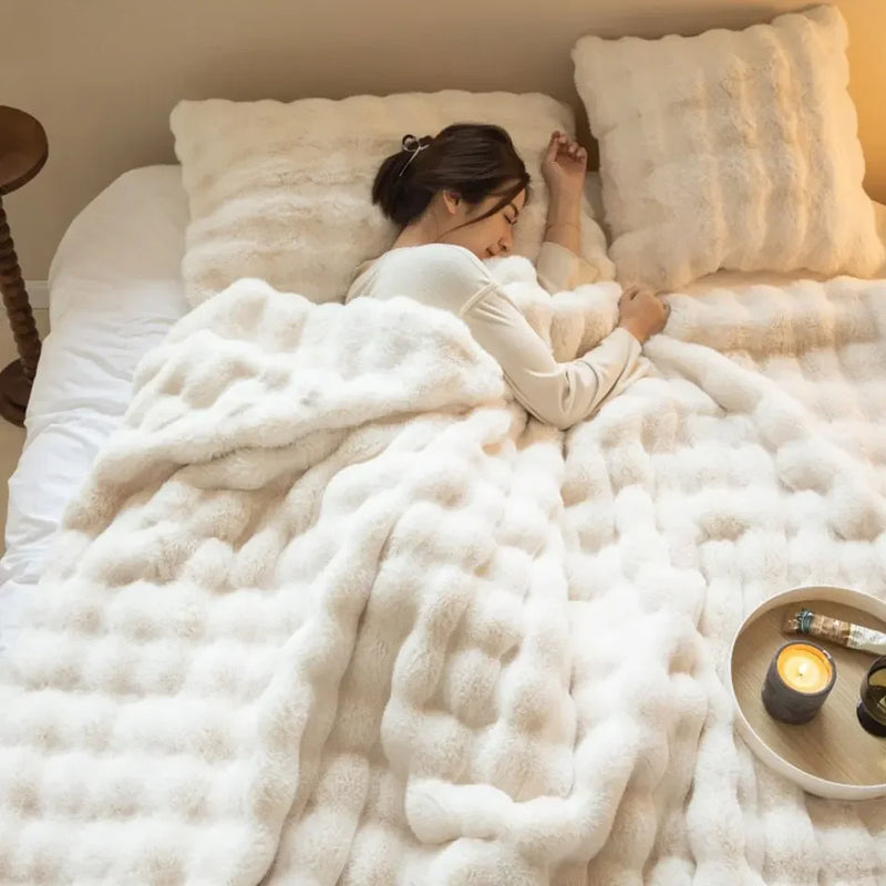Plush Bubble Blanket with Raised Texture for Sofa and Bedroom Layers