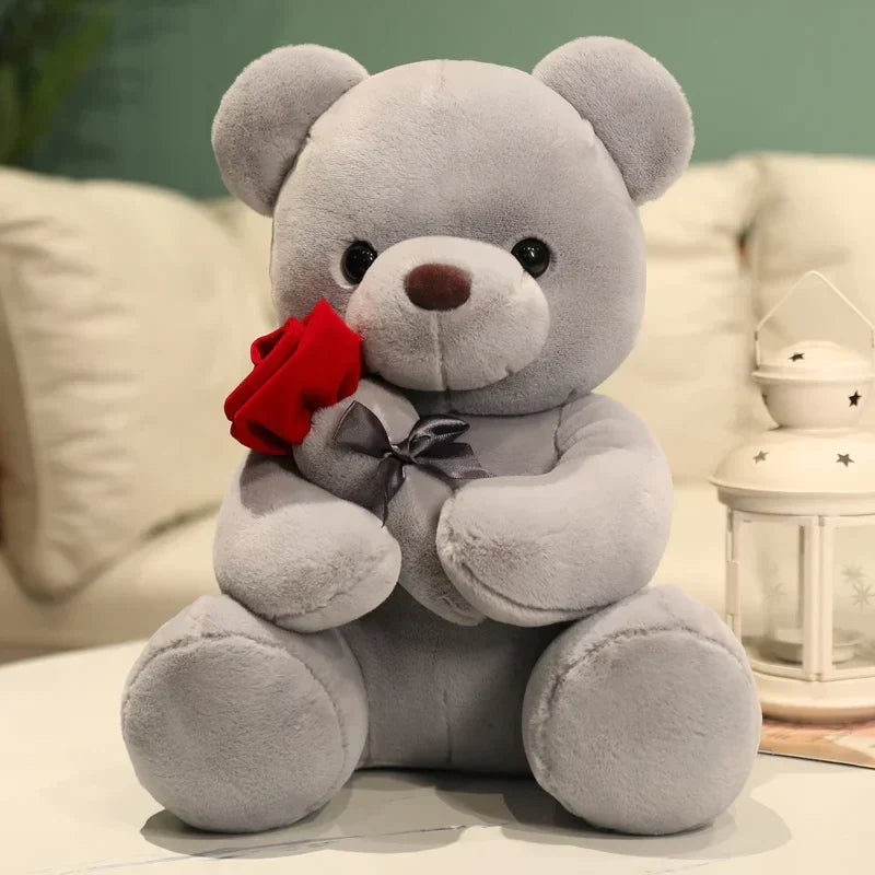 Plush Teddy Bear with Decorative Rose for Gifts and Home Décor