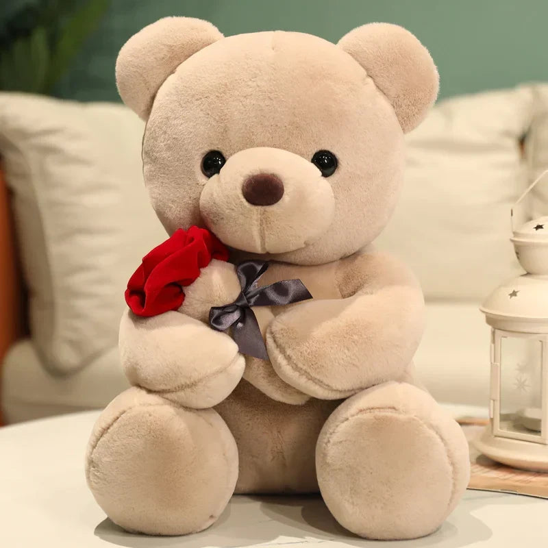 Plush Teddy Bear with Decorative Rose for Gifts and Home Décor