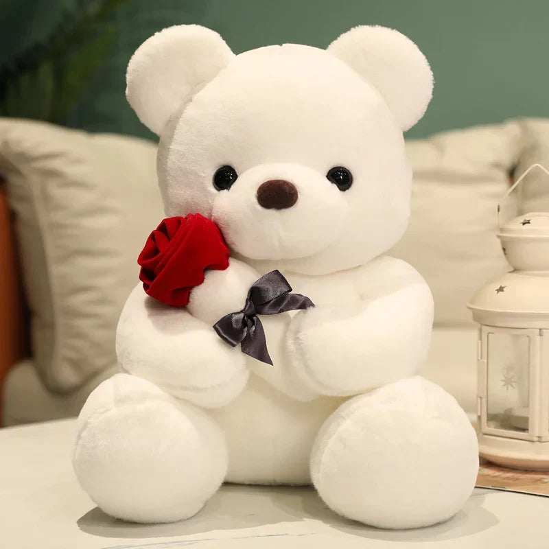 Plush Teddy Bear with Decorative Rose for Gifts and Home Décor