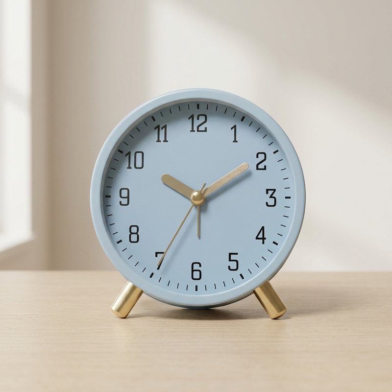 Desk Clock with Quiet Movement and a Round Analogue Dial