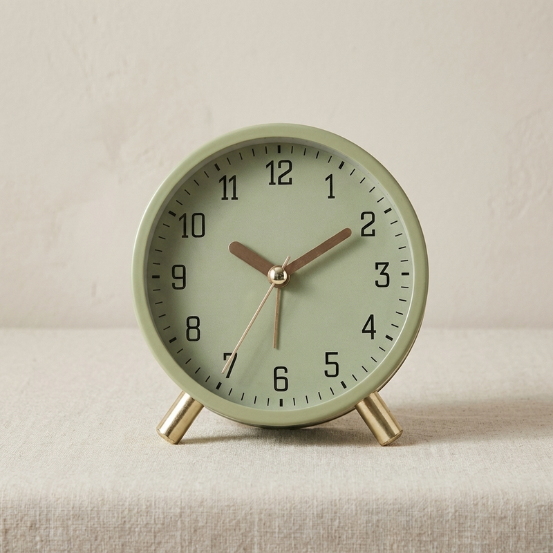 Desk Clock with Quiet Movement and a Round Analogue Dial