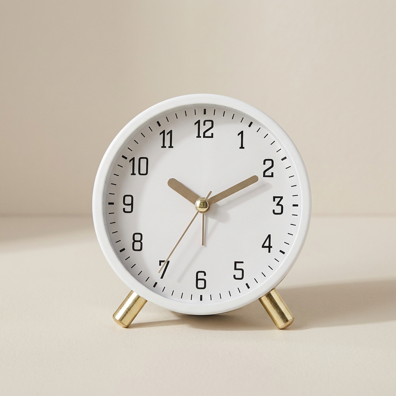 Desk Clock with Quiet Movement and a Round Analogue Dial