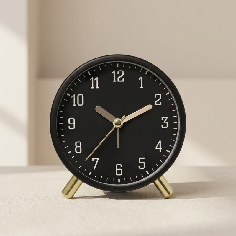 Desk Clock with Quiet Movement and a Round Analogue Dial