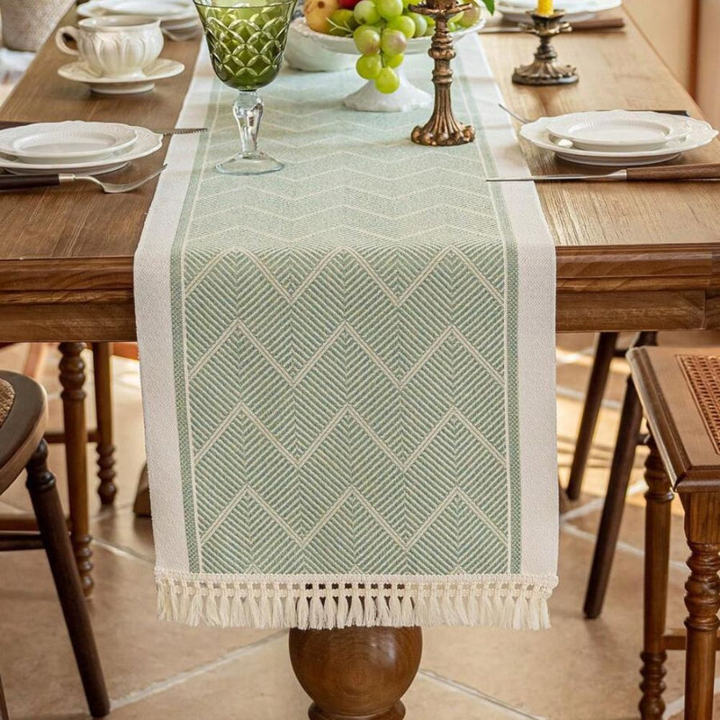 Woven Table Runner with Zigzag Pattern and Fringes for Stylish Tables ...