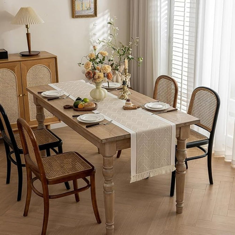 Woven Table Runner with Zigzag Pattern and Fringes for Stylish Tables