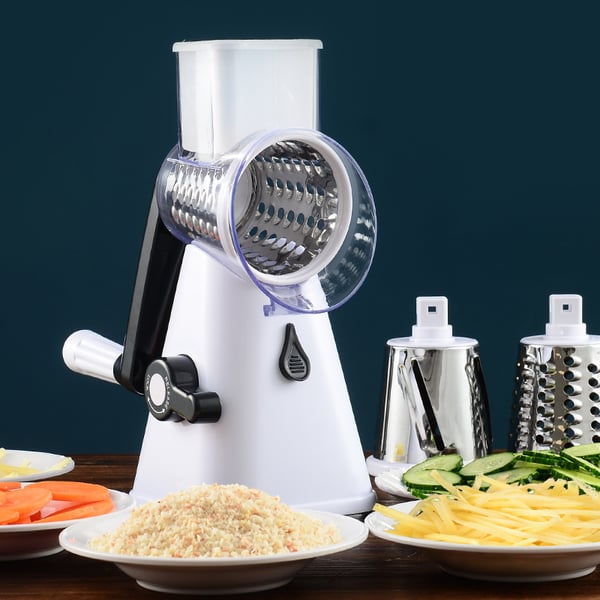 Manual Rotary Vegetable Slicer and Cheese Grater with 3 Drums