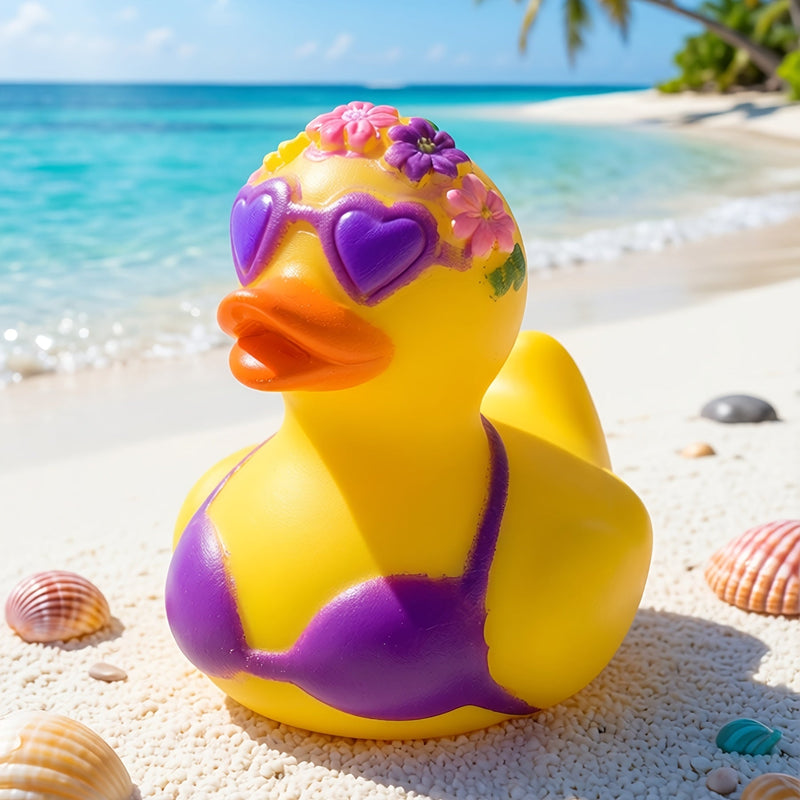 Decorative Rubber Duck with Flowers and Bikini for Desk, Car, or Party Decoration