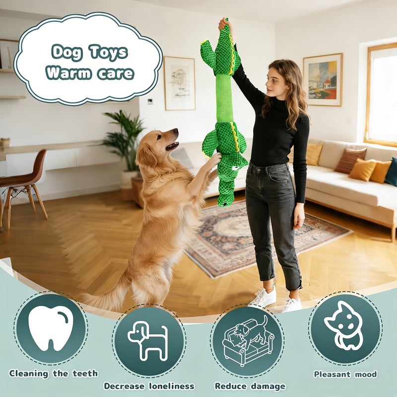 Sturdy Crocodile Dog Toy with Squeaker for Tug-of-War and Interactive Play