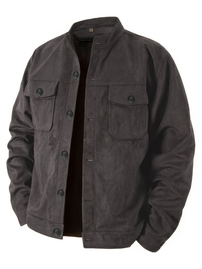 Men's Casual Jacket with Buttons and Stand-Up Collar – Vintage Work Jacket for Spring and Autumn