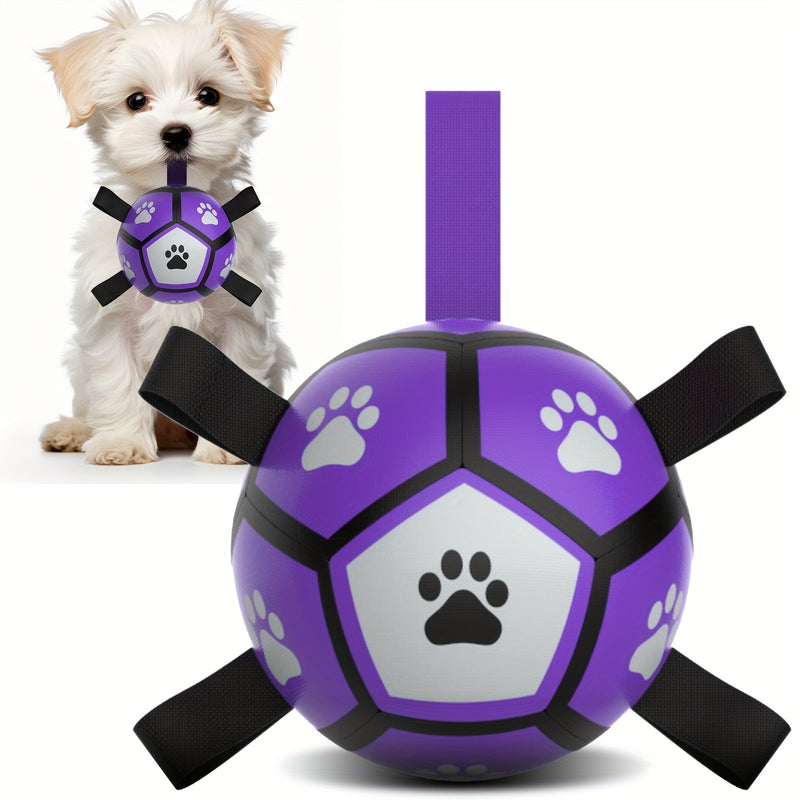 Rubber dog play ball with handles for indoor and outdoor use