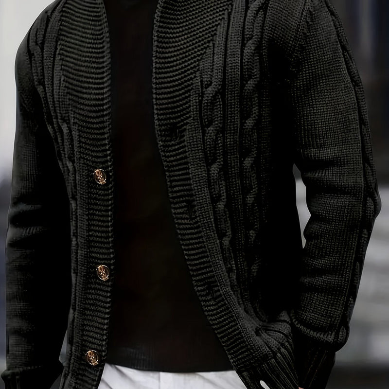 Men's Cable Knit Cardigan with V-Neck – Comfortable and Versatile