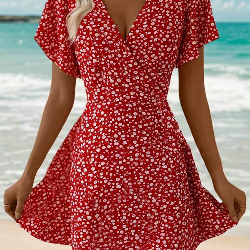 Lightweight Ladies' Summer Dress with Floral Print and Elegant Wrap Design