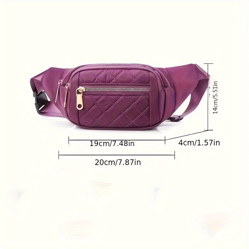Lightweight Bum Bag for Women with Quilted Check Pattern and Double Zipper