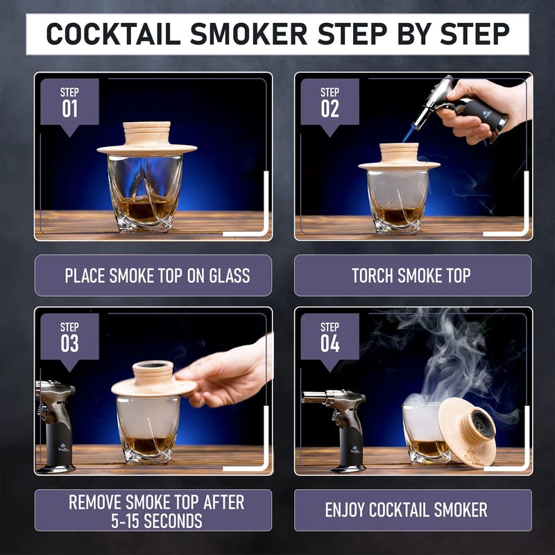 Wooden Cocktail Smoker Kit for Whisky, Drinks and Food Infusion
