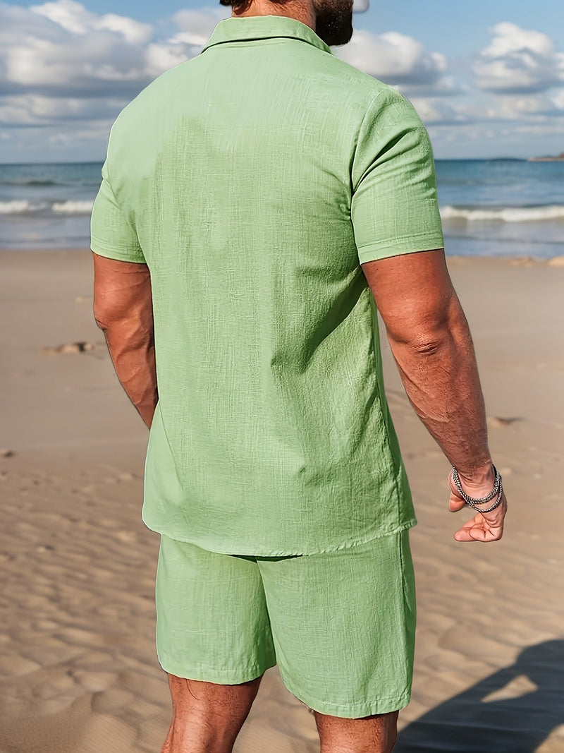 Linen Summer Set for Men with Short Sleeve Shirt and Comfortable Shorts