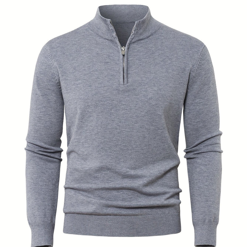 Men's Knitted Jumper with Half Zip – Warm High-Neck Style for Autumn and Winter