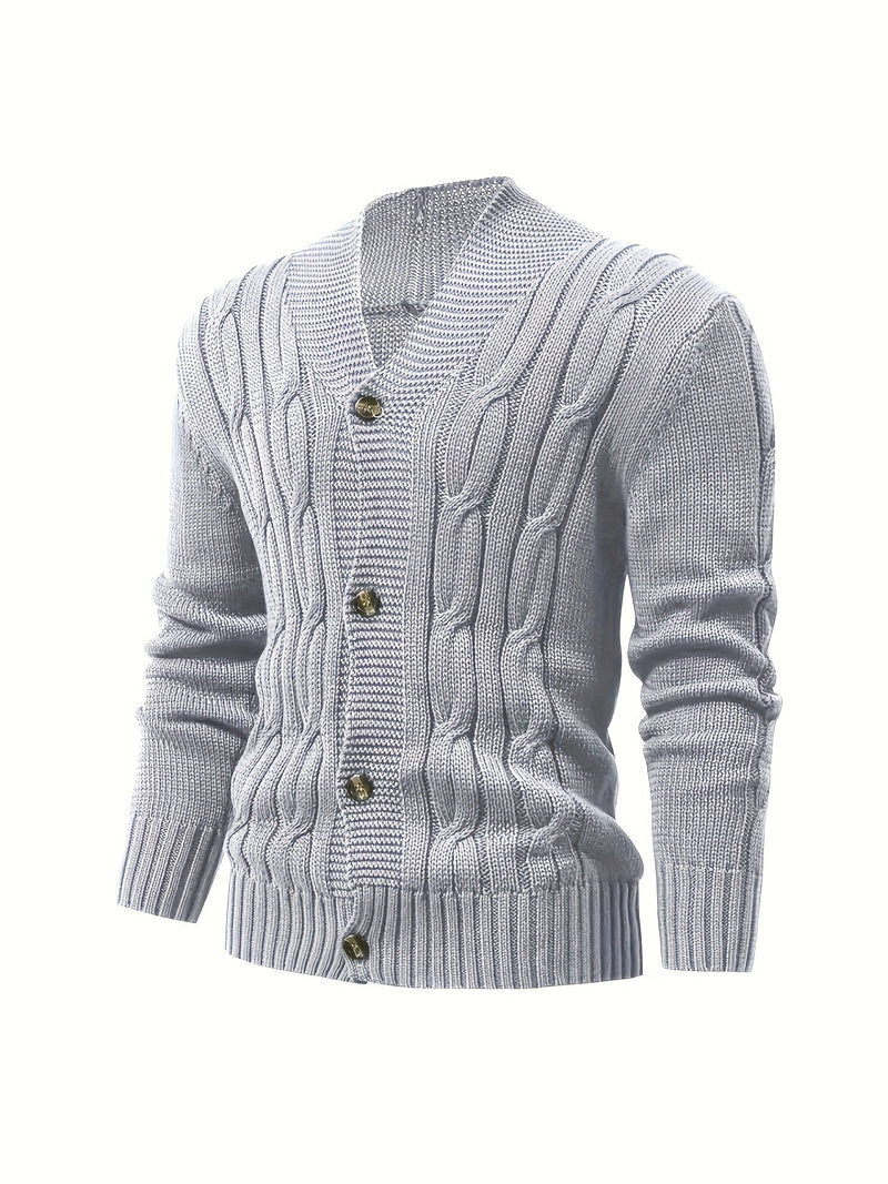 Men's Cable Knit Cardigan with V-Neck – Comfortable and Versatile
