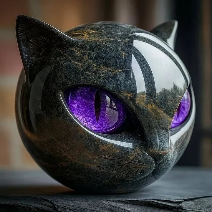 Decorative Cat Head Resin Sculpture with Glossy Finish