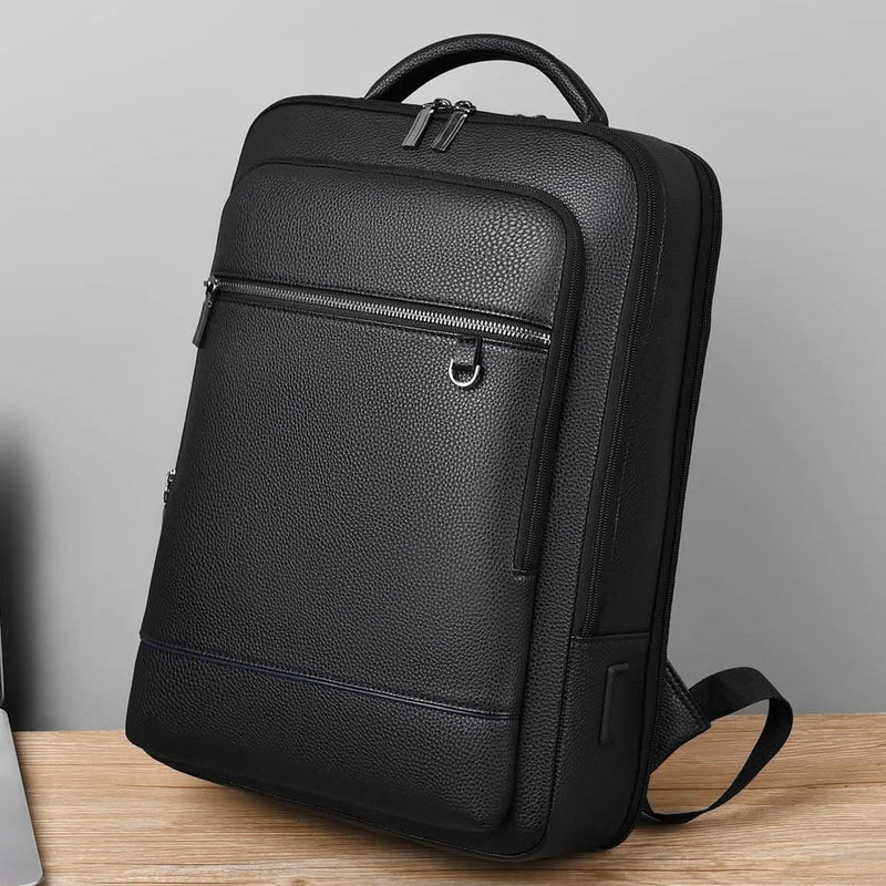 Unisex PU Leather Laptop Backpack with USB Charging Port for Everyday Travel