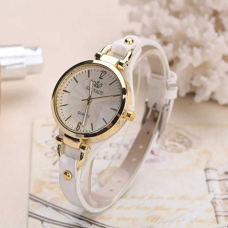 Ladies' Quartz Watch with Engraved Dial and Vegan Leather Strap