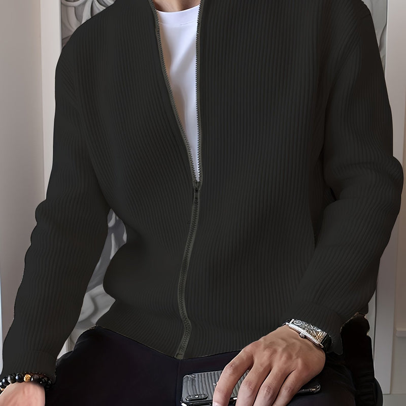 Men's Ribbed Zip-Up Cardigan – Relaxed Fit for Autumn and Winter
