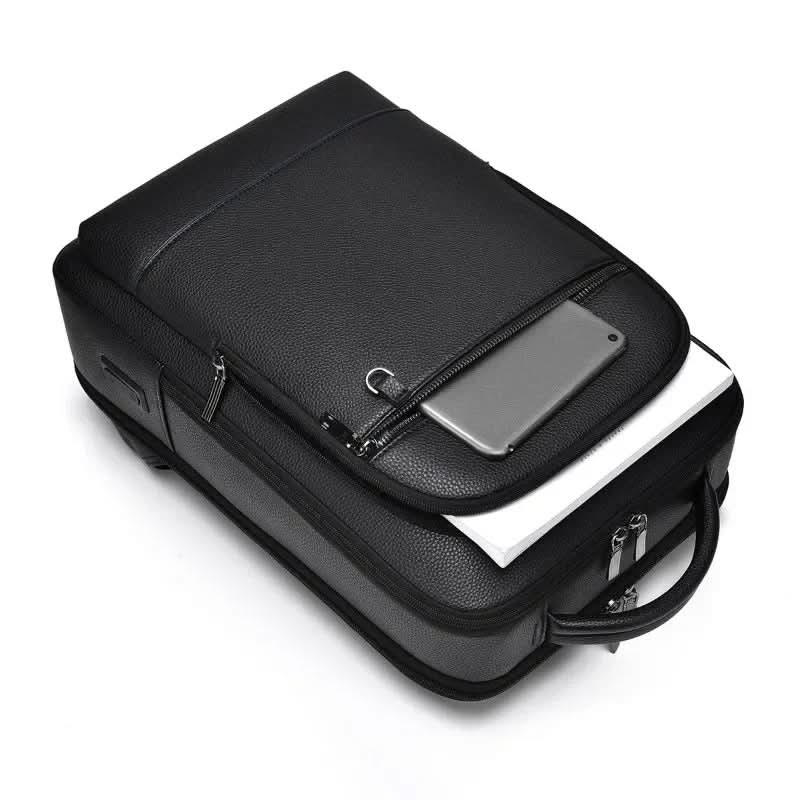 Unisex PU Leather Laptop Backpack with USB Charging Port for Everyday Travel