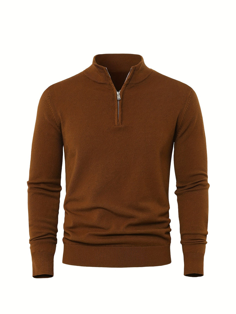 Men's Knitted Jumper with Half Zip – Warm High-Neck Style for Autumn and Winter