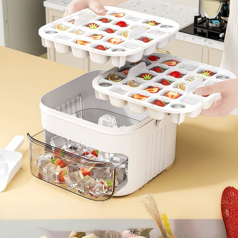 Double Ice Cube Tray with 50 Compartments and Press Mechanism for Easy Use