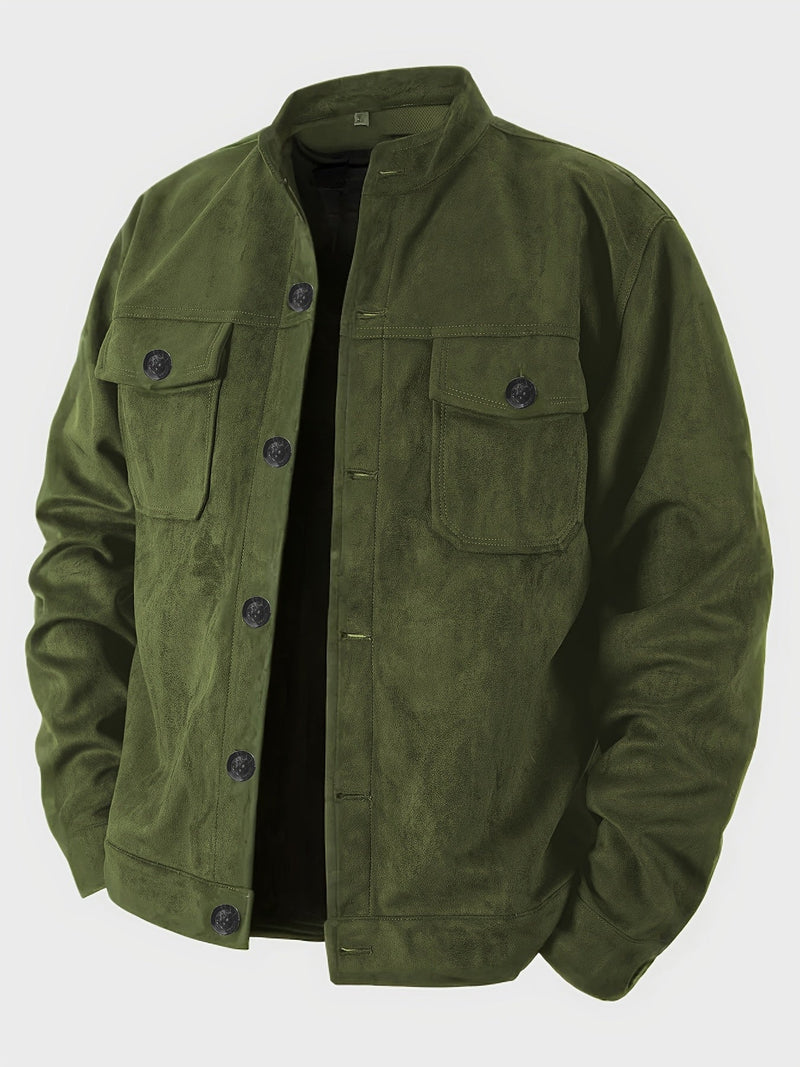 Men's Casual Jacket with Buttons and Stand-Up Collar – Vintage Work Jacket for Spring and Autumn